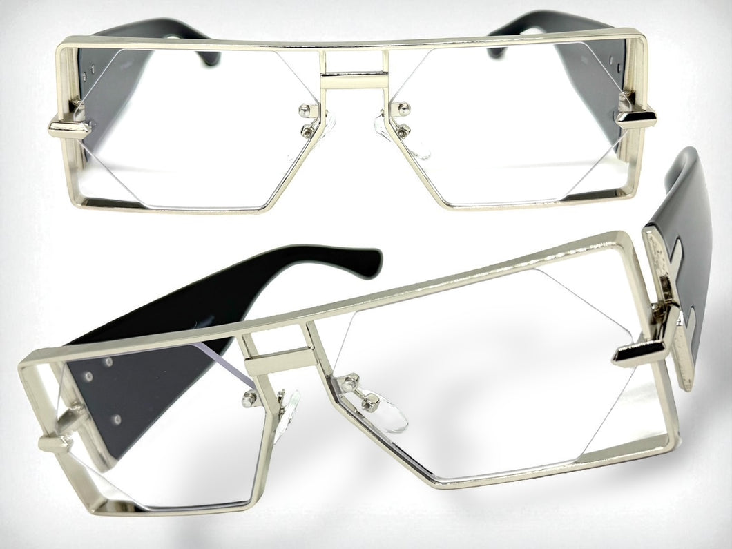 Classic Vintage Retro Hip Hop Rapper Style Clear Lens EYEGLASSES Large Silver Frame 5542