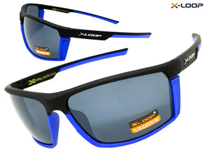 Sporty Wrap Around Cycling Fishing Biker SUNGLASSES Sleek Black & Blue Frame - Dark Lens 2723