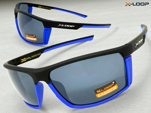Sporty Wrap Around Cycling Fishing Biker SUNGLASSES Sleek Black & Blue Frame - Dark Lens 2723