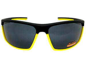 Sporty Wrap Around Cycling Fishing Biker SUNGLASSES Sleek Black & Yellow Frame - Dark Lens 2723