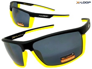 Sporty Wrap Around Cycling Fishing Biker SUNGLASSES Sleek Black & Yellow Frame - Dark Lens 2723