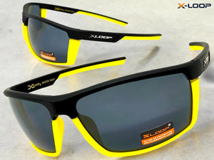 Sporty Wrap Around Cycling Fishing Biker SUNGLASSES Sleek Black & Yellow Frame - Dark Lens 2723