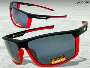 Sporty Wrap Around Cycling Fishing Biker SUNGLASSES Sleek Black & Red Frame - Dark Lens 2723