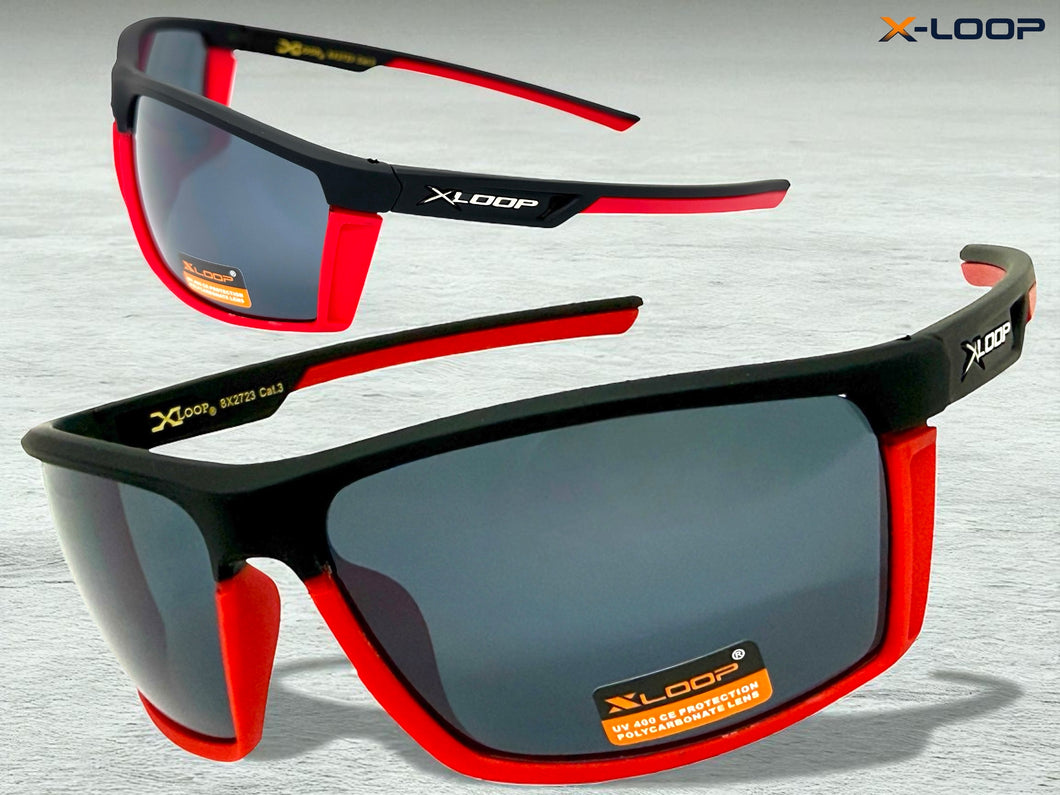 Sporty Wrap Around Cycling Fishing Biker SUNGLASSES Sleek Black & Red Frame - Dark Lens 2723