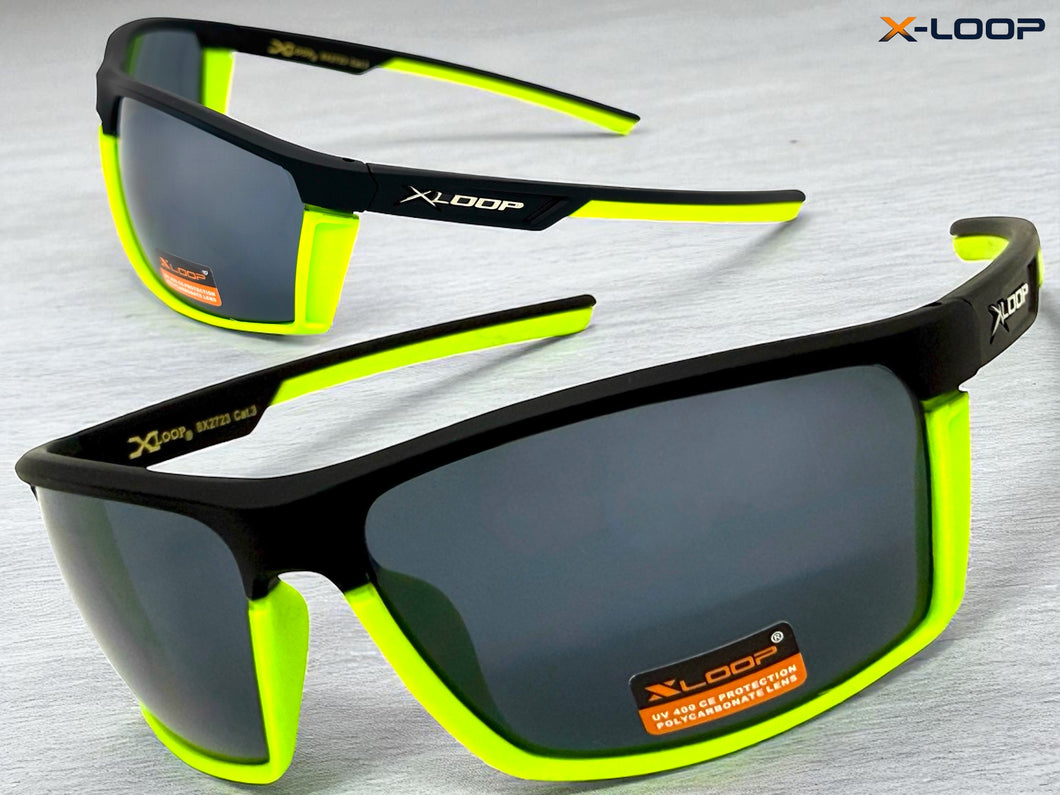 Sporty Wrap Around Cycling Fishing Biker SUNGLASSES Sleek Black & Neon Green Frame - Dark Lens 2723