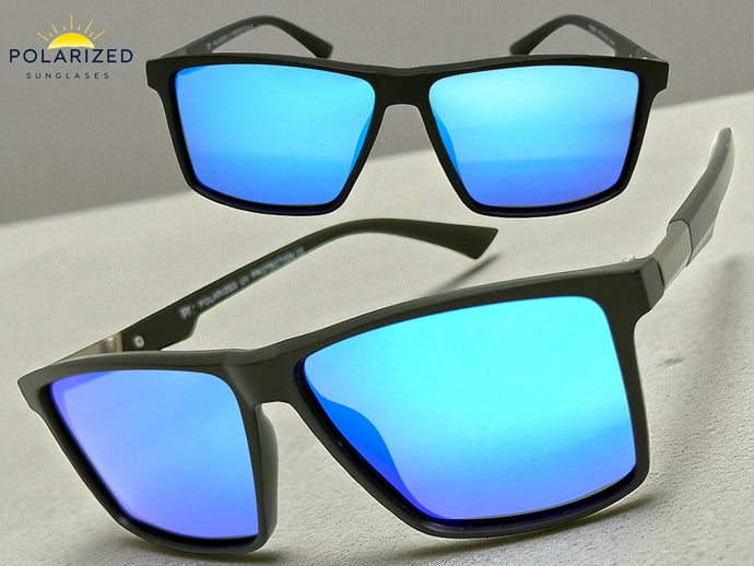 Classic Sporty Driving Fishing POLARIZED SUNGLASSES Black Frame - Blue Lens 5321