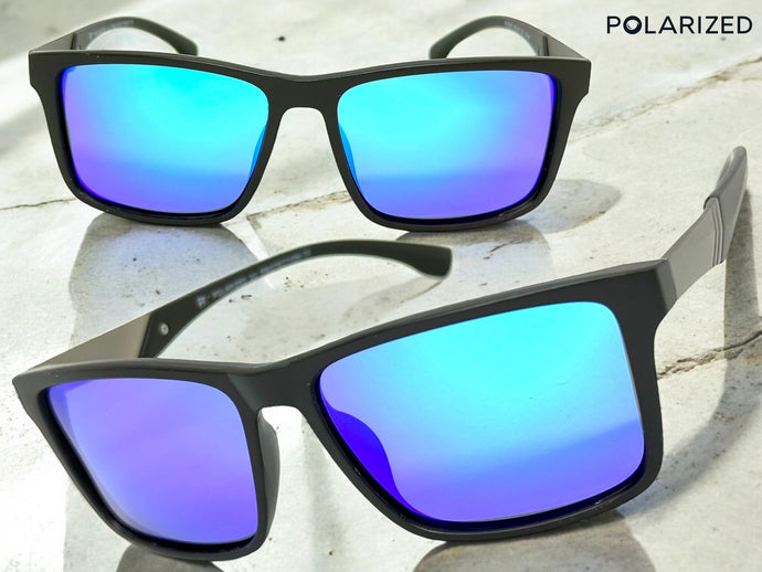 Classic Sporty Driving Fishing POLARIZED SUNGLASSES Black Frame - Blue Lens 5320