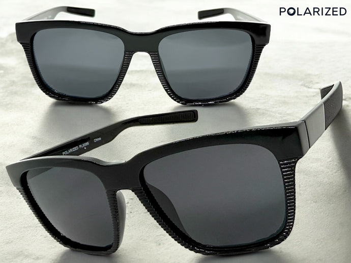 Classic Sporty Driving Fishing POLARIZED SUNGLASSES Large Black Frame - Dark Lens 9086