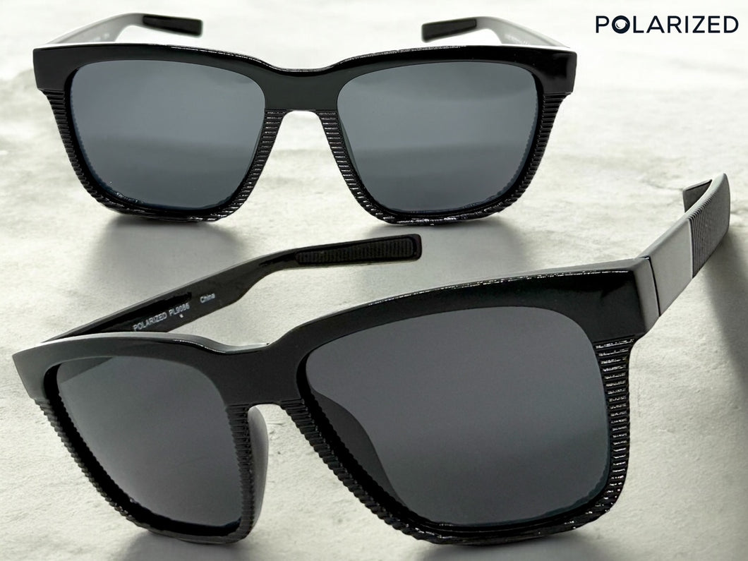 Classic Sporty Driving Fishing POLARIZED SUNGLASSES Large Black Frame - Dark Lens 9086