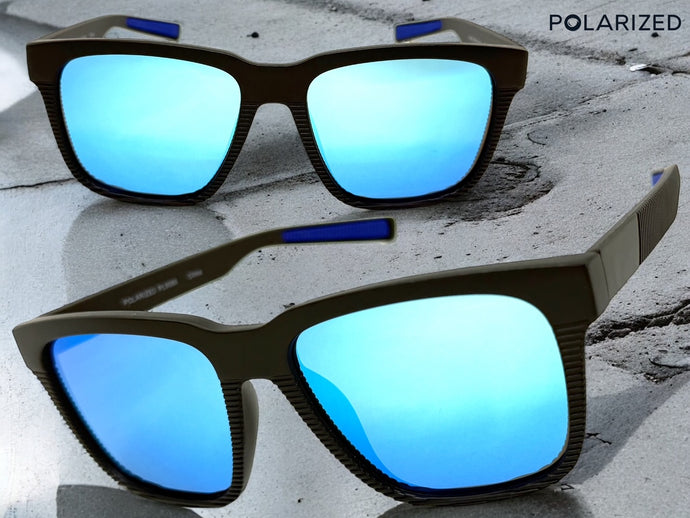 Classic Sporty Driving Fishing POLARIZED SUNGLASSES Large Black Frame - Blue Lens 9086