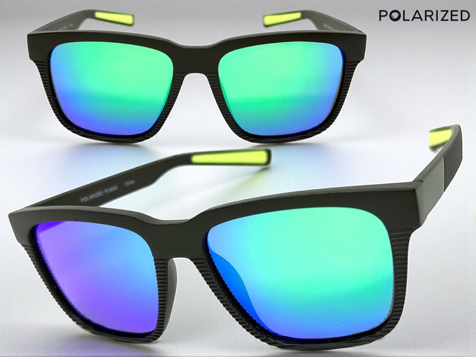Classic Sporty Driving Fishing POLARIZED SUNGLASSES Large Black Frame - Green Lens 9086