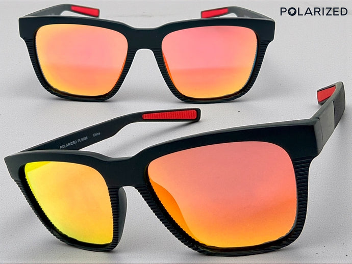 Classic Sporty Driving Fishing POLARIZED SUNGLASSES Large Black Frame - Orange Lens 9086