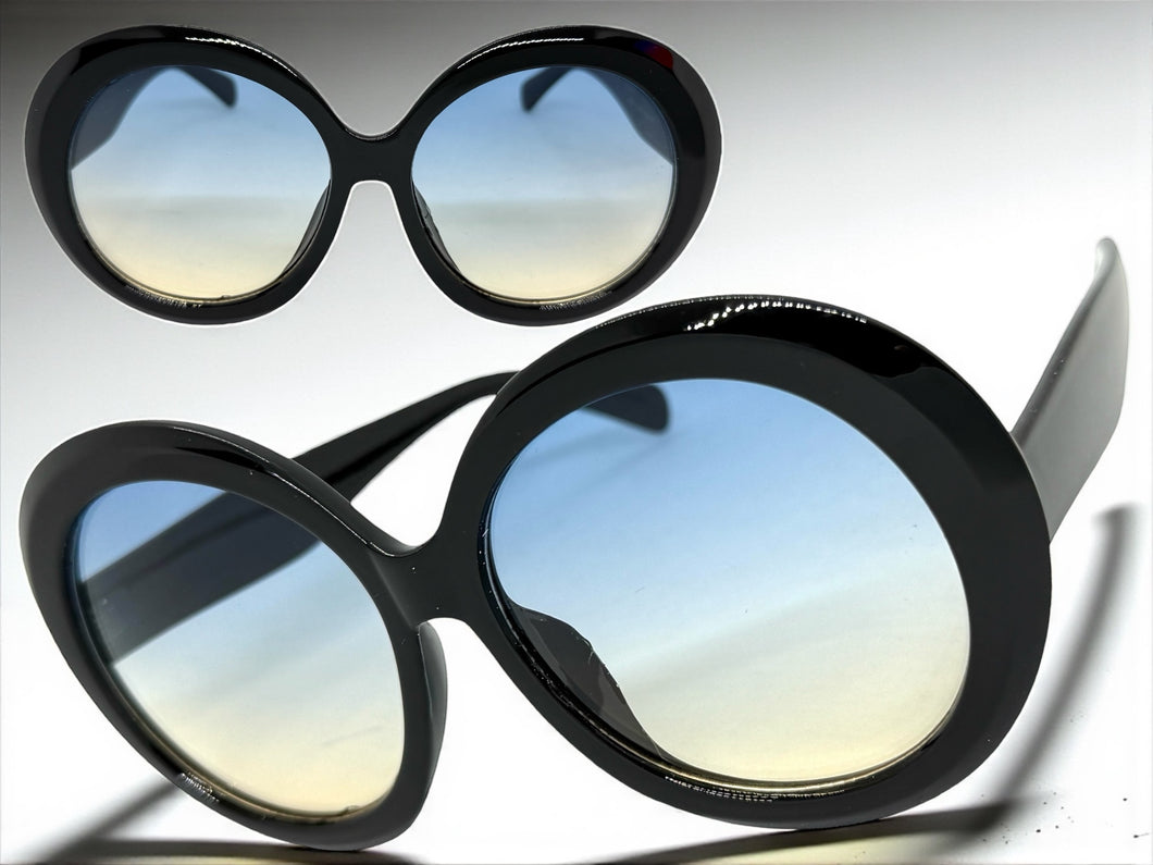 Oversized Exaggerated Vintage Retro Style SUNGLASSES X-Large Round Black Frame 2685