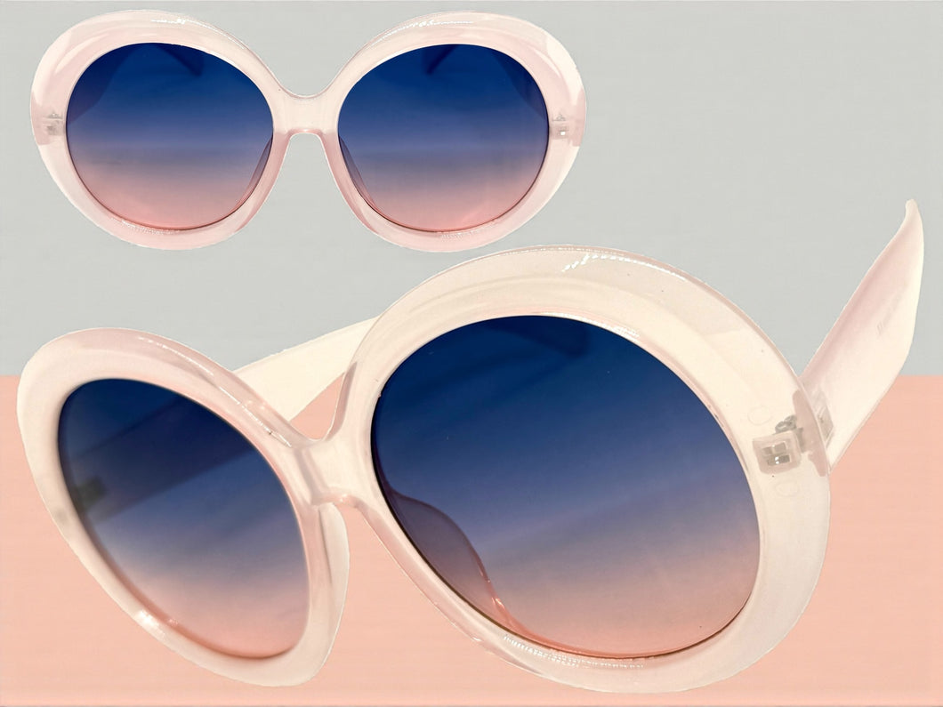 Oversized Exaggerated Vintage Retro Style SUNGLASSES X-Large Round Pink Frame 2685