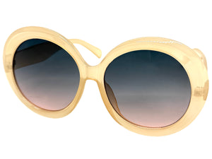 Oversized Exaggerated Vintage Retro Style SUNGLASSES X-Large Round Beige Frame 2685