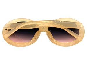 Oversized Exaggerated Vintage Retro Style SUNGLASSES X-Large Round Beige Frame 2685