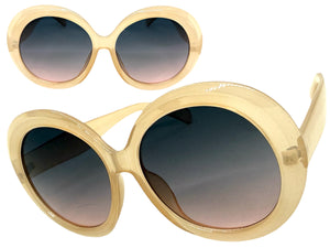 Oversized Exaggerated Vintage Retro Style SUNGLASSES X-Large Round Beige Frame 2685