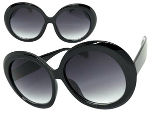 Oversized Exaggerated Vintage Retro Style SUNGLASSES X-Large Round Black Frame 2685