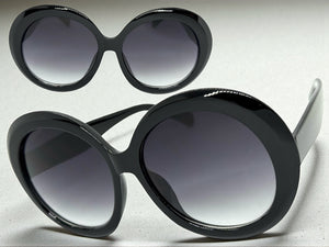 Oversized Exaggerated Vintage Retro Style SUNGLASSES X-Large Round Black Frame 2685
