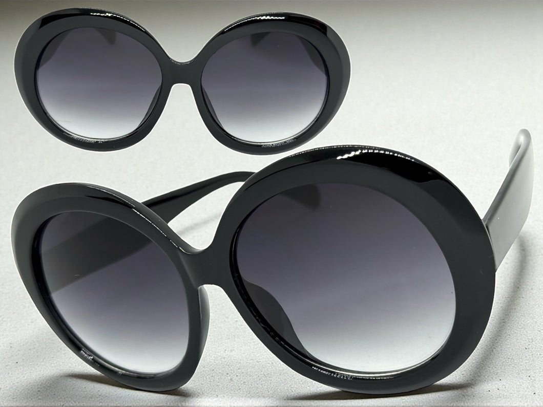 Oversized Exaggerated Vintage Retro Style SUNGLASSES X-Large Round Black Frame 2685