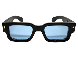 Classic Vintage Retro Style SUNGLASSES Super Thick Black Frame - Blue Lens E2165