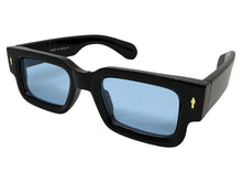 Classic Vintage Retro Style SUNGLASSES Super Thick Black Frame - Blue Lens E2165