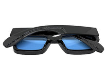 Classic Vintage Retro Style SUNGLASSES Super Thick Black Frame - Blue Lens E2165