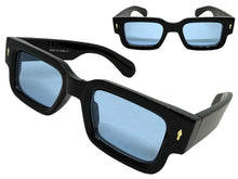 Classic Vintage Retro Style SUNGLASSES Super Thick Black Frame - Blue Lens E2165