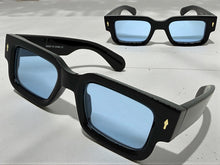 Classic Vintage Retro Style SUNGLASSES Super Thick Black Frame - Blue Lens E2165