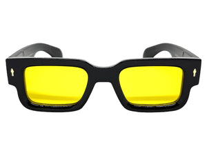 Classic Vintage Retro Style SUNGLASSES Super Thick Black Frame - Yellow Lens E2165