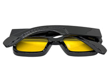 Classic Vintage Retro Style SUNGLASSES Super Thick Black Frame - Yellow Lens E2165