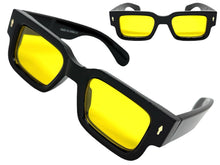 Classic Vintage Retro Style SUNGLASSES Super Thick Black Frame - Yellow Lens E2165