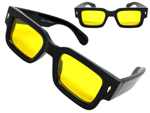 Classic Vintage Retro Style SUNGLASSES Super Thick Black Frame - Yellow Lens E2165