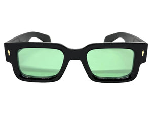 Classic Vintage Retro Style SUNGLASSES Super Thick Black Frame - Green Lens E2165
