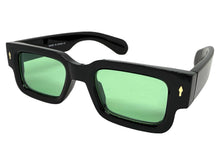 Classic Vintage Retro Style SUNGLASSES Super Thick Black Frame - Green Lens E2165
