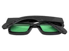 Classic Vintage Retro Style SUNGLASSES Super Thick Black Frame - Green Lens E2165