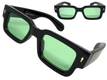 Classic Vintage Retro Style SUNGLASSES Super Thick Black Frame - Green Lens E2165