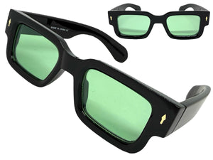 Classic Vintage Retro Style SUNGLASSES Super Thick Black Frame - Green Lens E2165