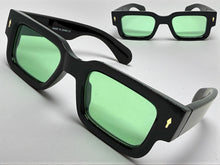 Classic Vintage Retro Style SUNGLASSES Super Thick Black Frame - Green Lens E2165