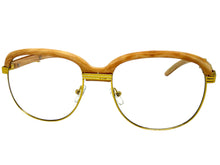 Classic Retro Luxury Designer Hip Hop Style Clear Lens EYEGLASSES Square Gold & Faux Wooden Frame E0425