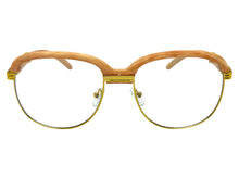 Classic Retro Luxury Designer Hip Hop Style Clear Lens EYEGLASSES Square Gold & Faux Wooden Frame E0425