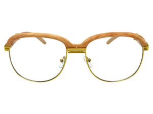 Classic Retro Luxury Designer Hip Hop Style Clear Lens EYEGLASSES Square Gold & Faux Wooden Frame E0425
