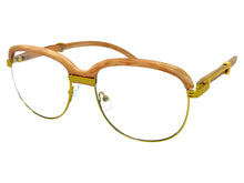 Classic Retro Luxury Designer Hip Hop Style Clear Lens EYEGLASSES Square Gold & Faux Wooden Frame E0425