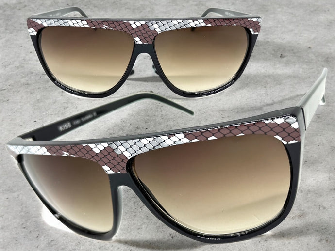 Oversized Classic Vintage Retro Style SUNGLASSES Large Black Snakeskin Frame 1100