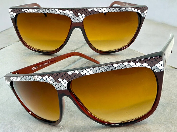 Oversized Classic Vintage Retro Style SUNGLASSES Large Brown Snakeskin Frame 1100