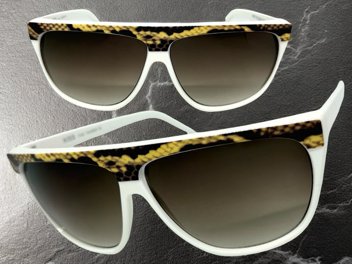 Oversized Classic Vintage Retro Style SUNGLASSES Large White Snakeskin Frame 1100