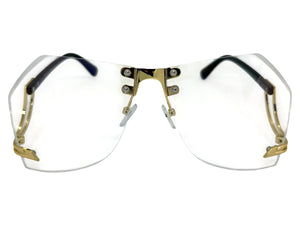 Classic Elegant Vintage Retro Style Clear Lens SUNGLASSES Rimless Upside Down Gold Frame AB311