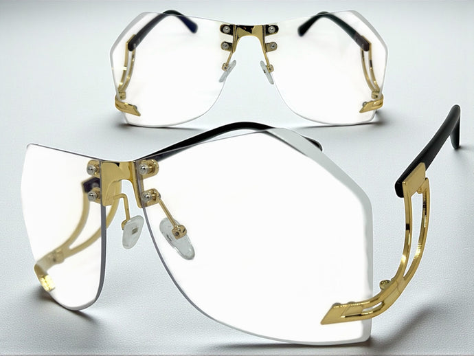 Classic Elegant Vintage Retro Style Clear Lens SUNGLASSES Rimless Upside Down Gold Frame AB311