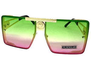 Oversized Exaggerated Modern Rerto Shield Style SUNGLASSES Large Gold Frame 8173