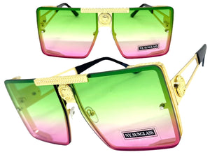 Oversized Exaggerated Modern Rerto Shield Style SUNGLASSES Large Gold Frame 8173